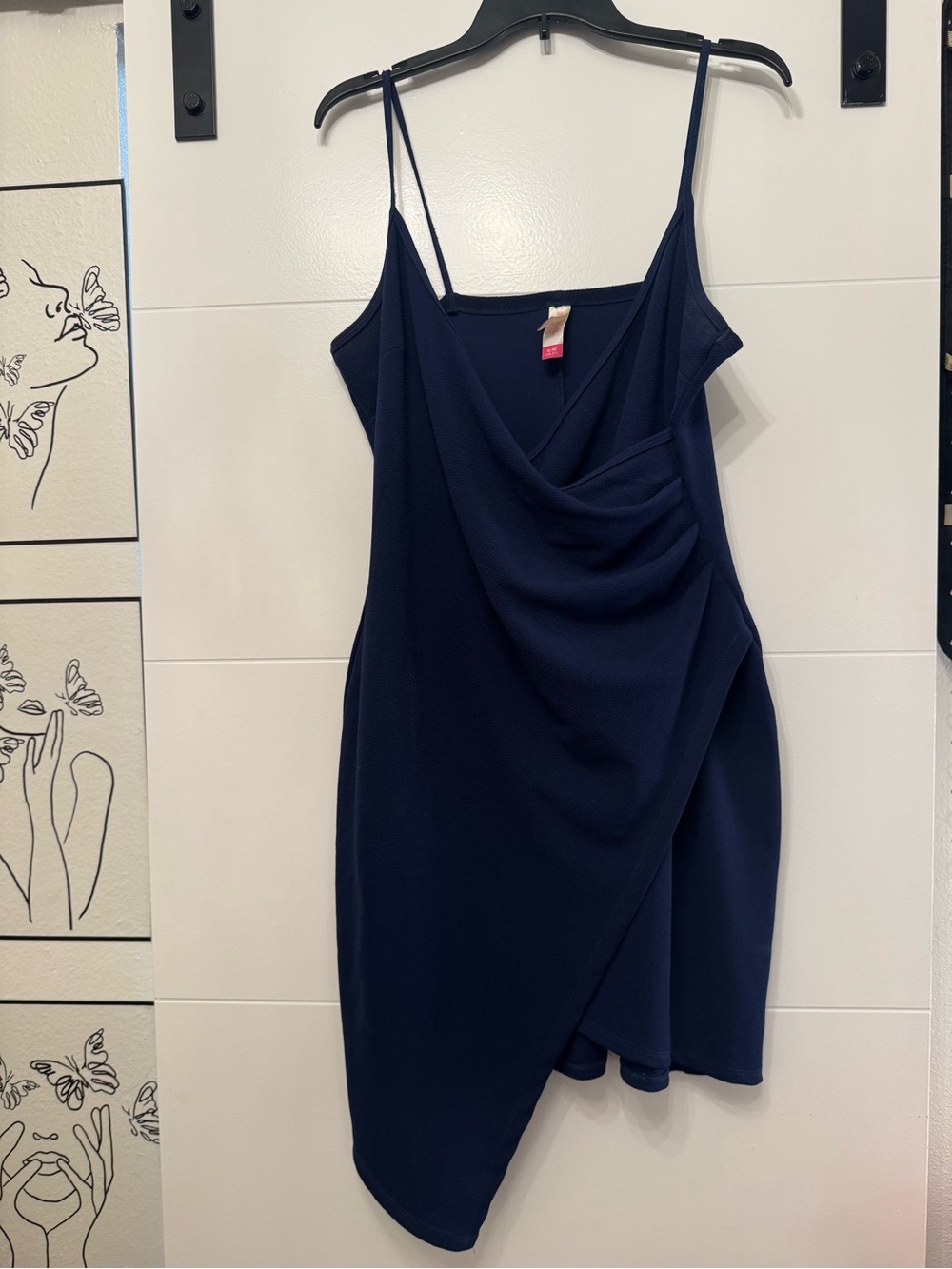 No Boundaries Navy Asymmetrical Draped Slip Dress